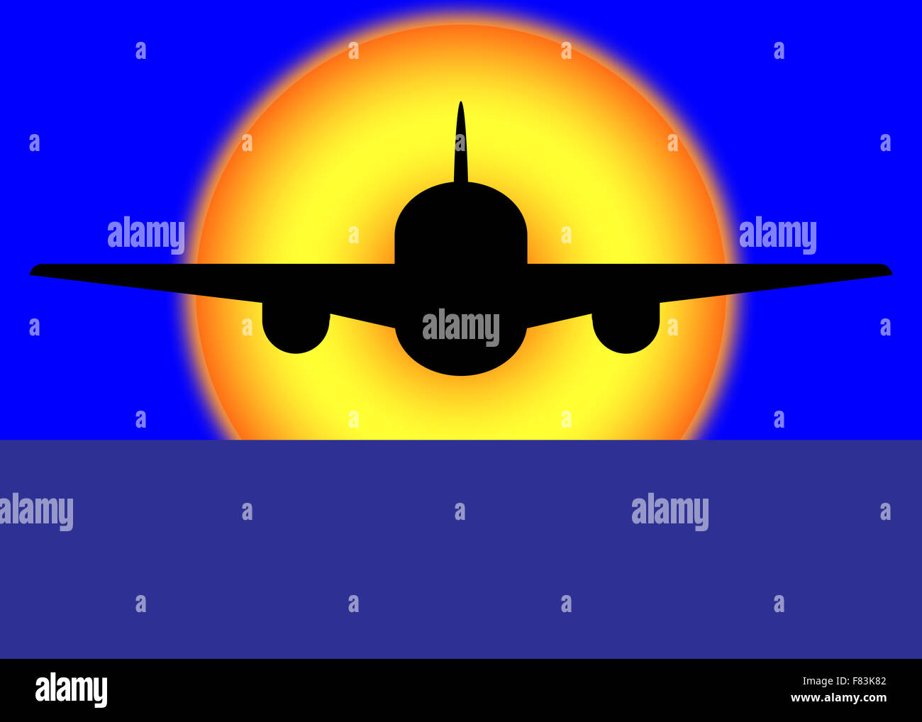 Plane Flying Into The Sunset