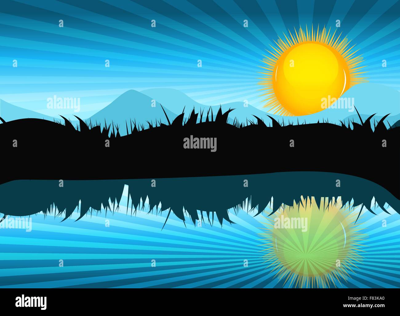 Nature Landscape with Reflection in Water. Vector llustration Stock ...