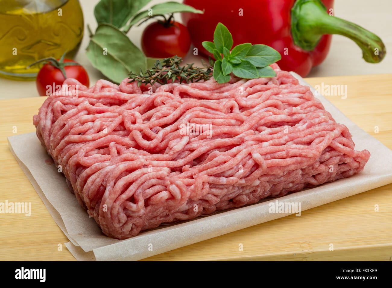 Raw Minced meat with herbs and spices Stock Photo Alamy