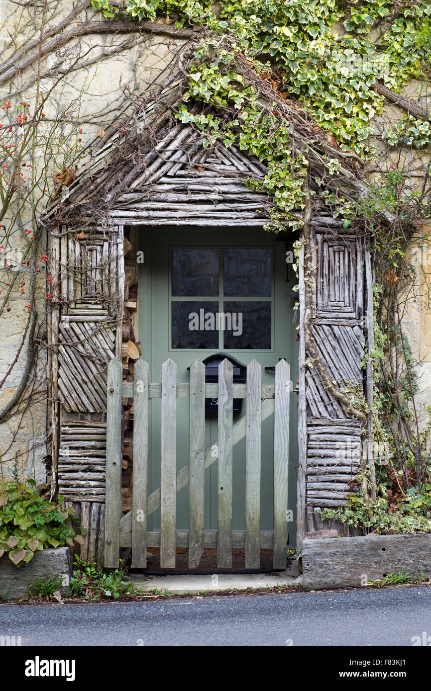 Rustic unique front doors on cottages in the cotswolds