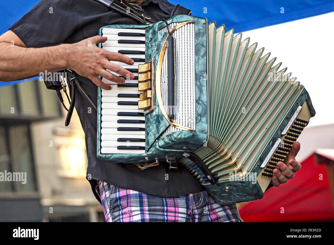 Young man musician playing the accordion Stock Photo Alamy