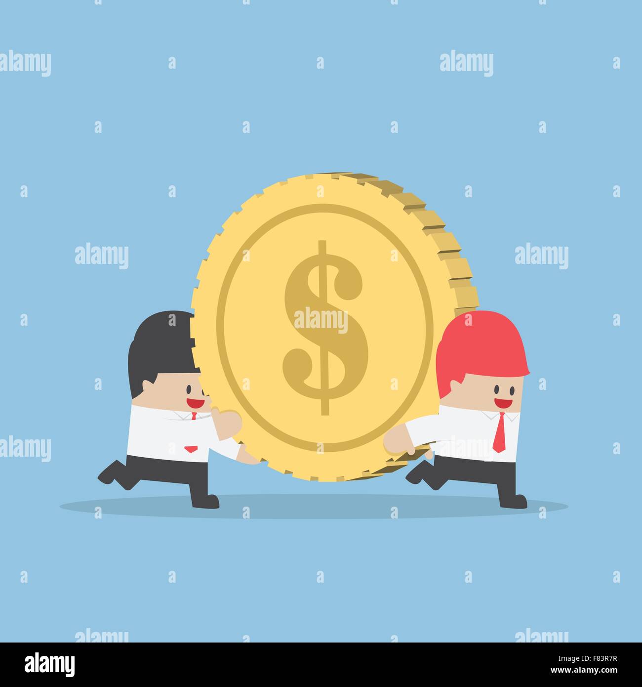 Businessman help his friend carrying big money coin, VECTOR, EPS10 Stock Vector