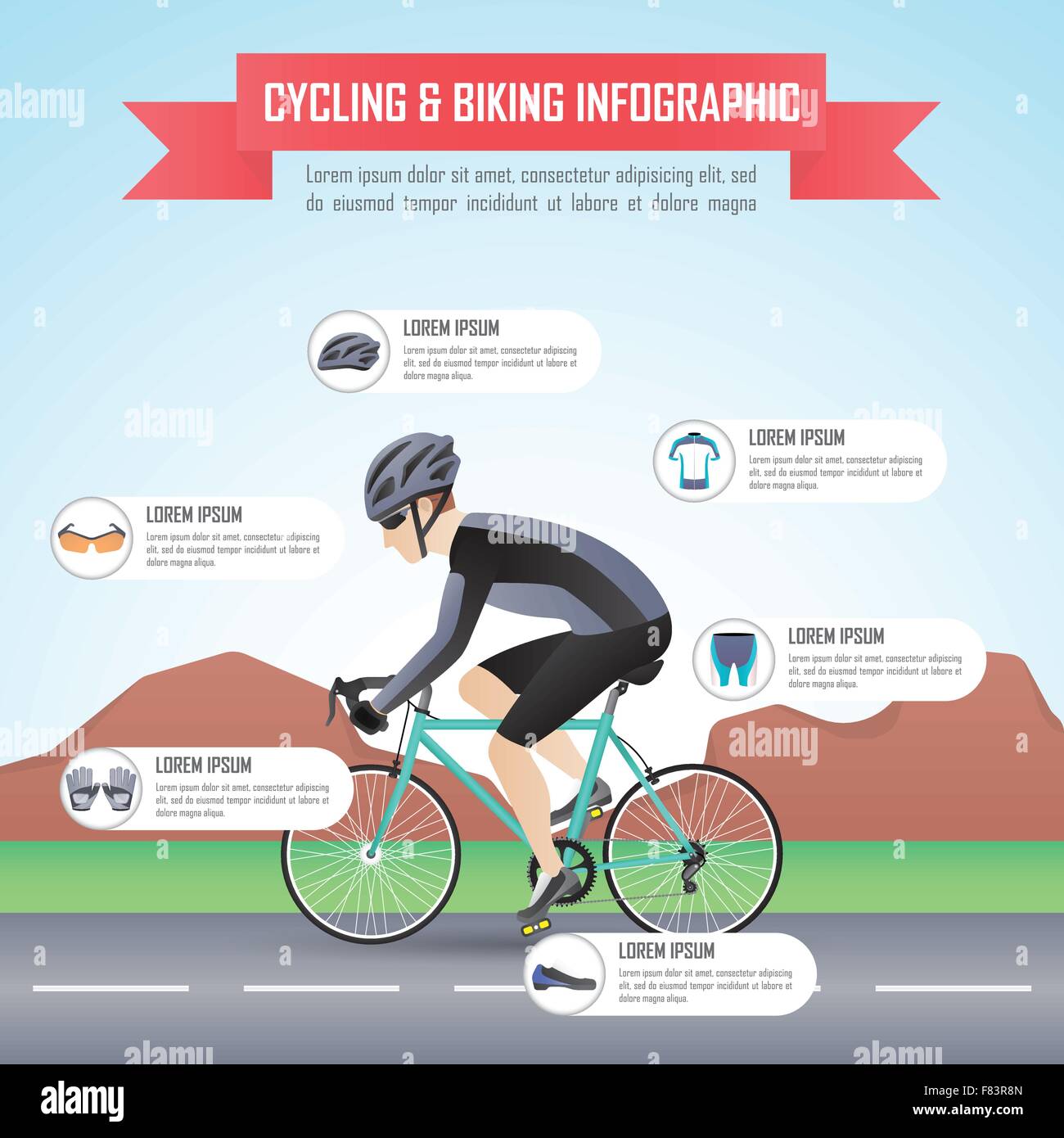 Cycling or biking infographic design template, VECTOR, EPS10 Stock