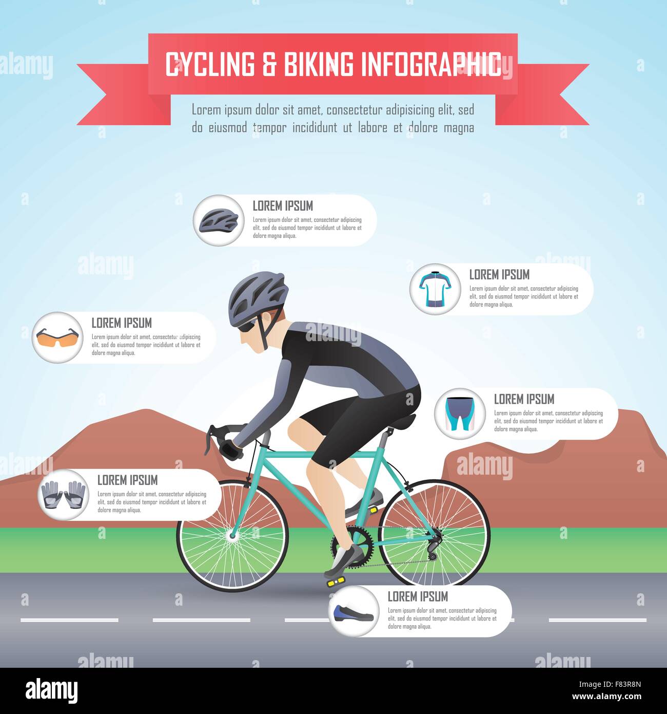Cycling or biking infographic design template, VECTOR, EPS10 Stock Vector