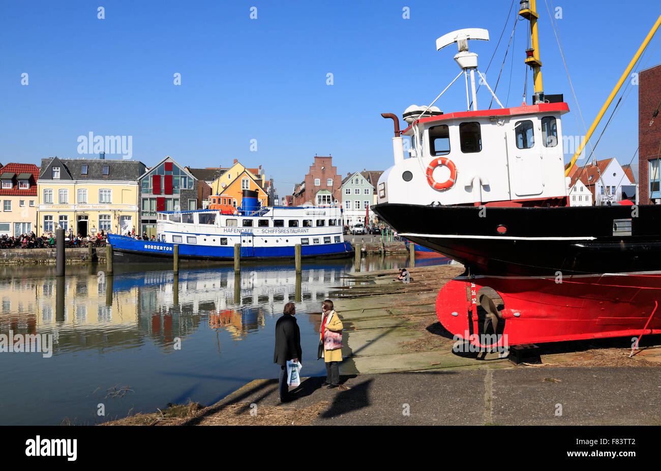 Museums ship Hildegard in the old harbor of Husum, North Frisia, Schleswig-Holstein, Germany, Europe Stock Photo