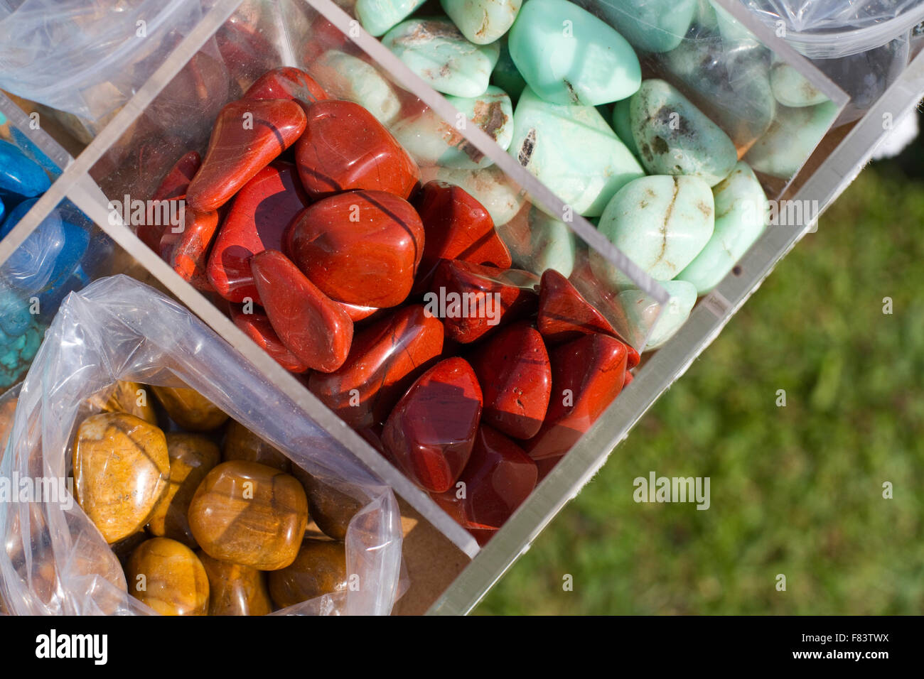 At a boot sale polished stones for decorative use Stock Photo