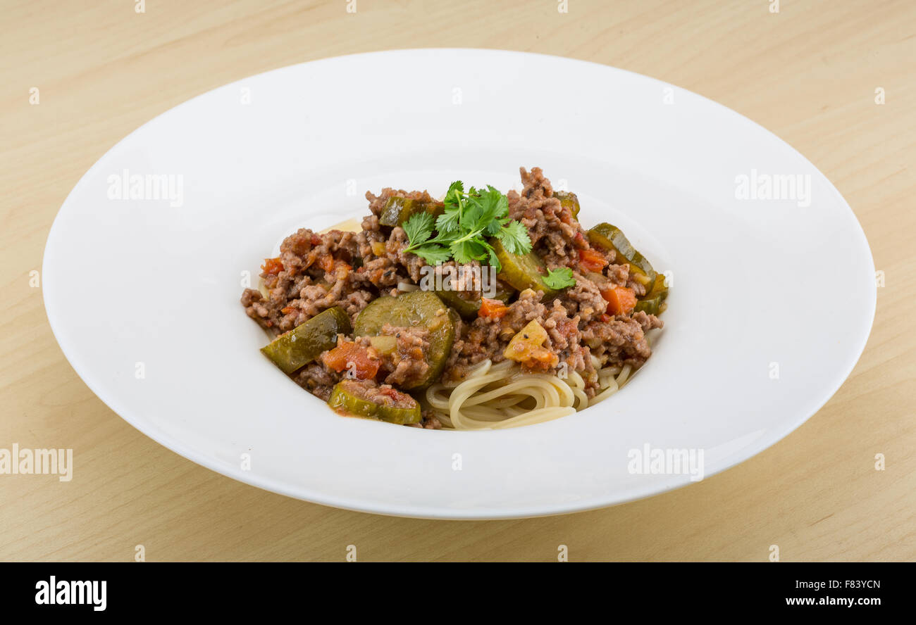 Spaghetti Bolognese with fresh herbs and spices Stock Photo Alamy