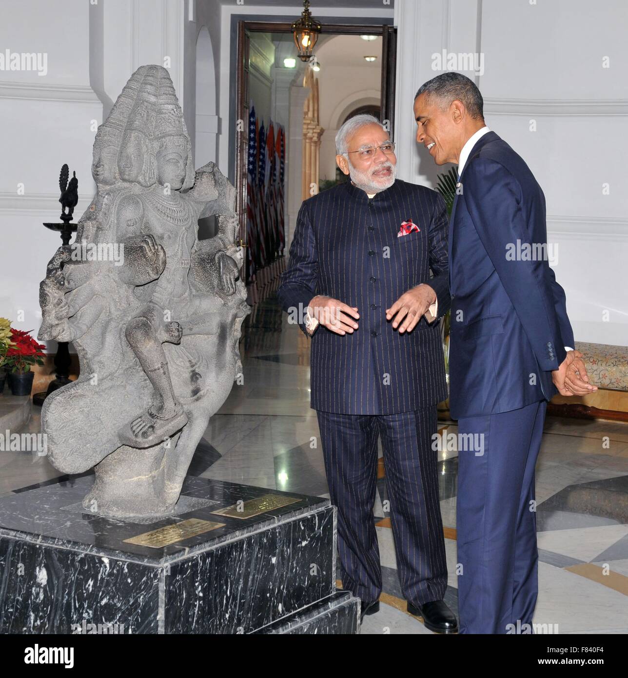 Indian Prime Minister Narendra Modi gives U.S. President Barack Obama a ...