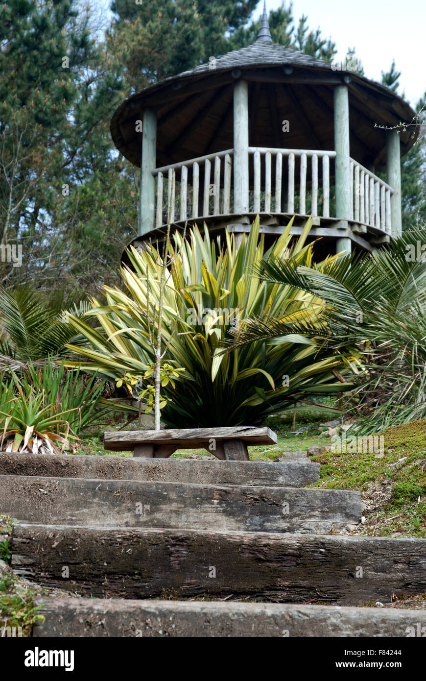 Timber built sun house in Tremenheere Gardens, West Cornwall, England Stock Photo