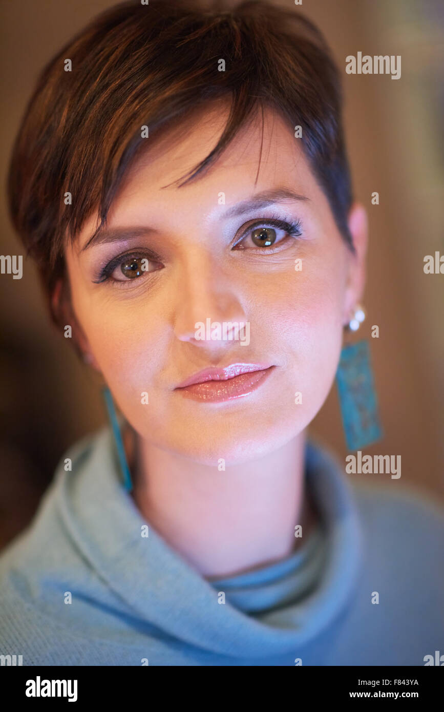 portrait of happy young beautiful woman at home Stock Photo - Alamy