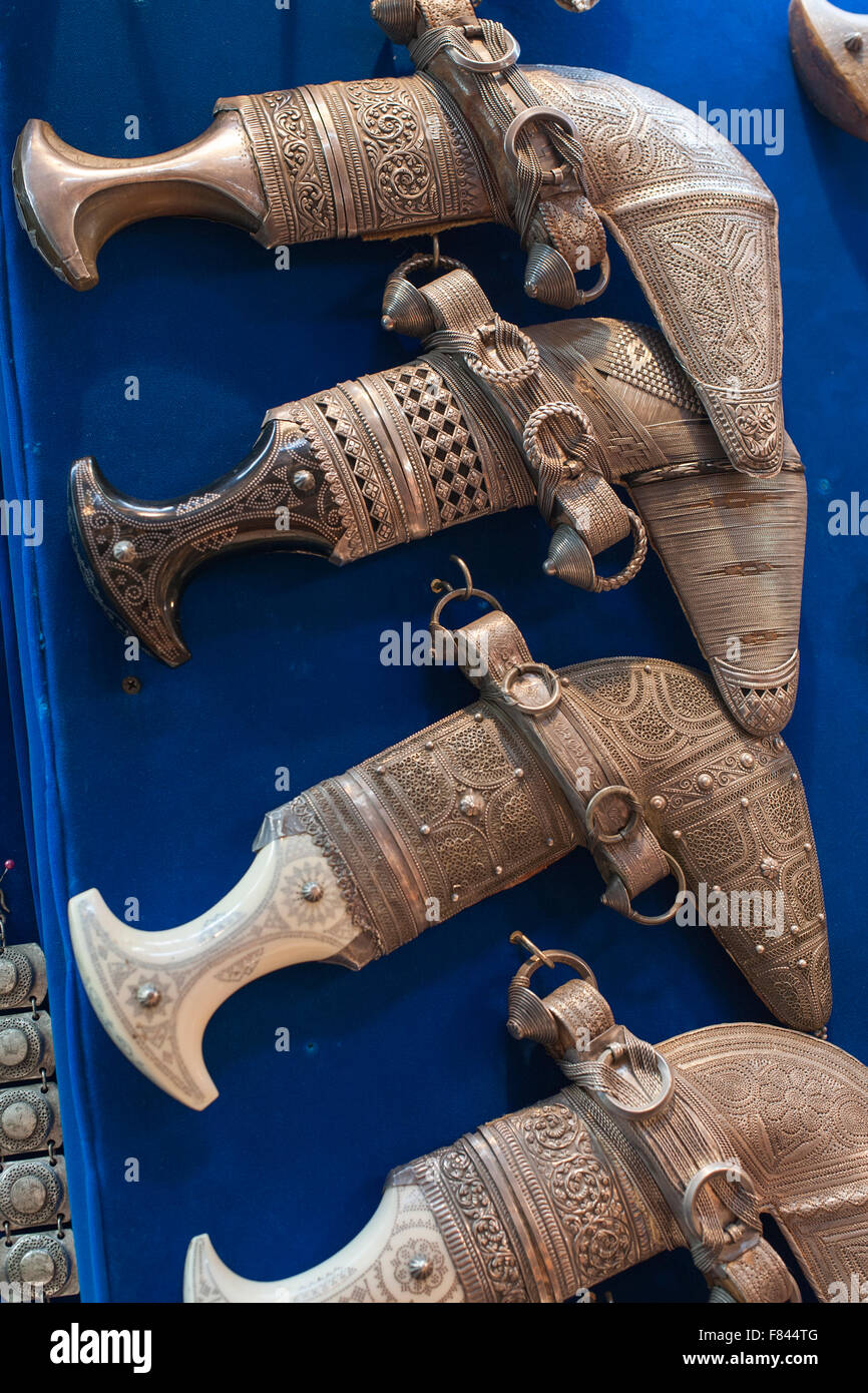 Traditional Omani Khanjar daggers for sale in the Mutrah souk in Muscat