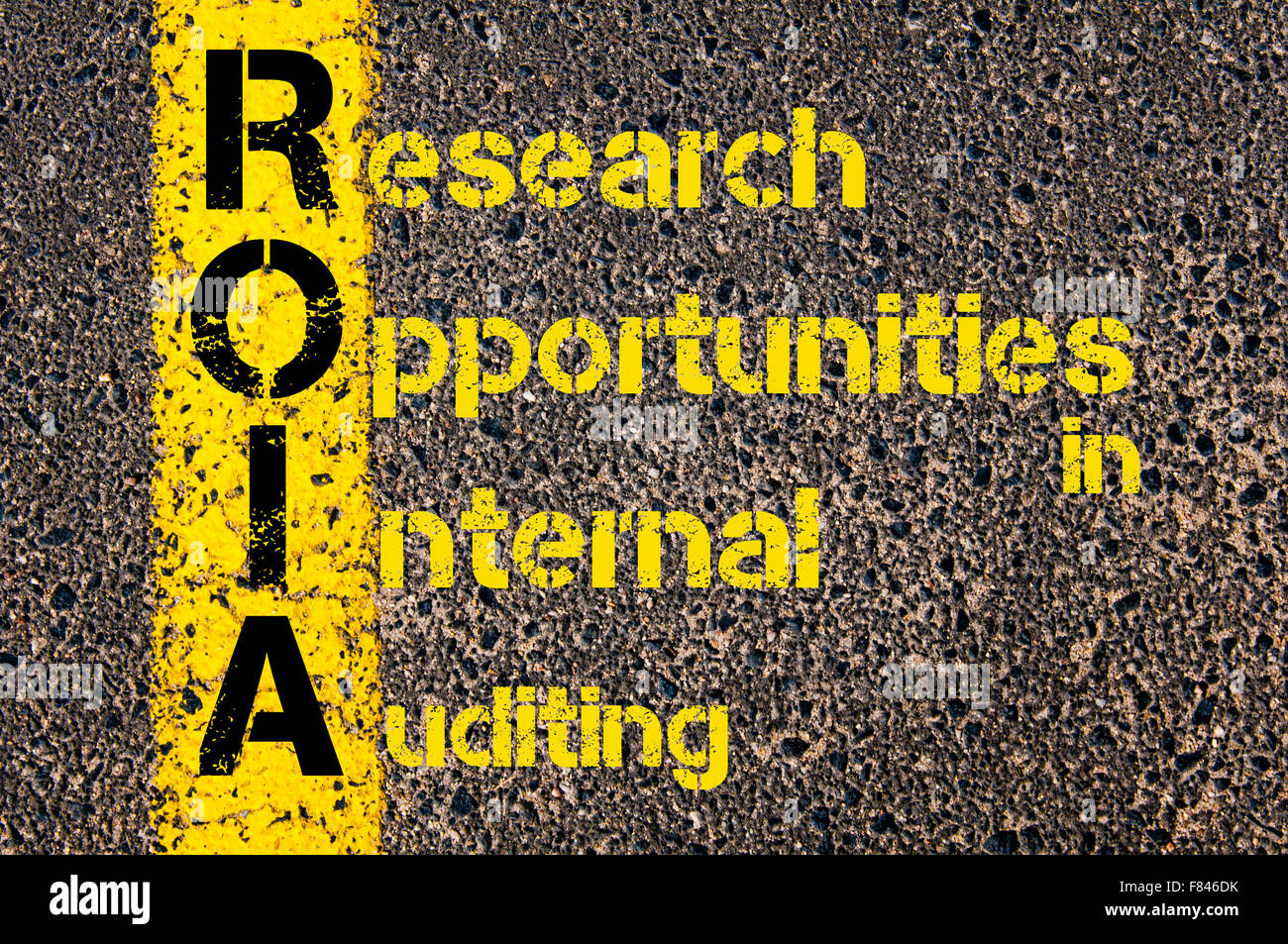 Concept image of Accounting Business Acronym ROIA Research Opportunities in Internal Auditing written over road marking yellow paint line. Stock Photo