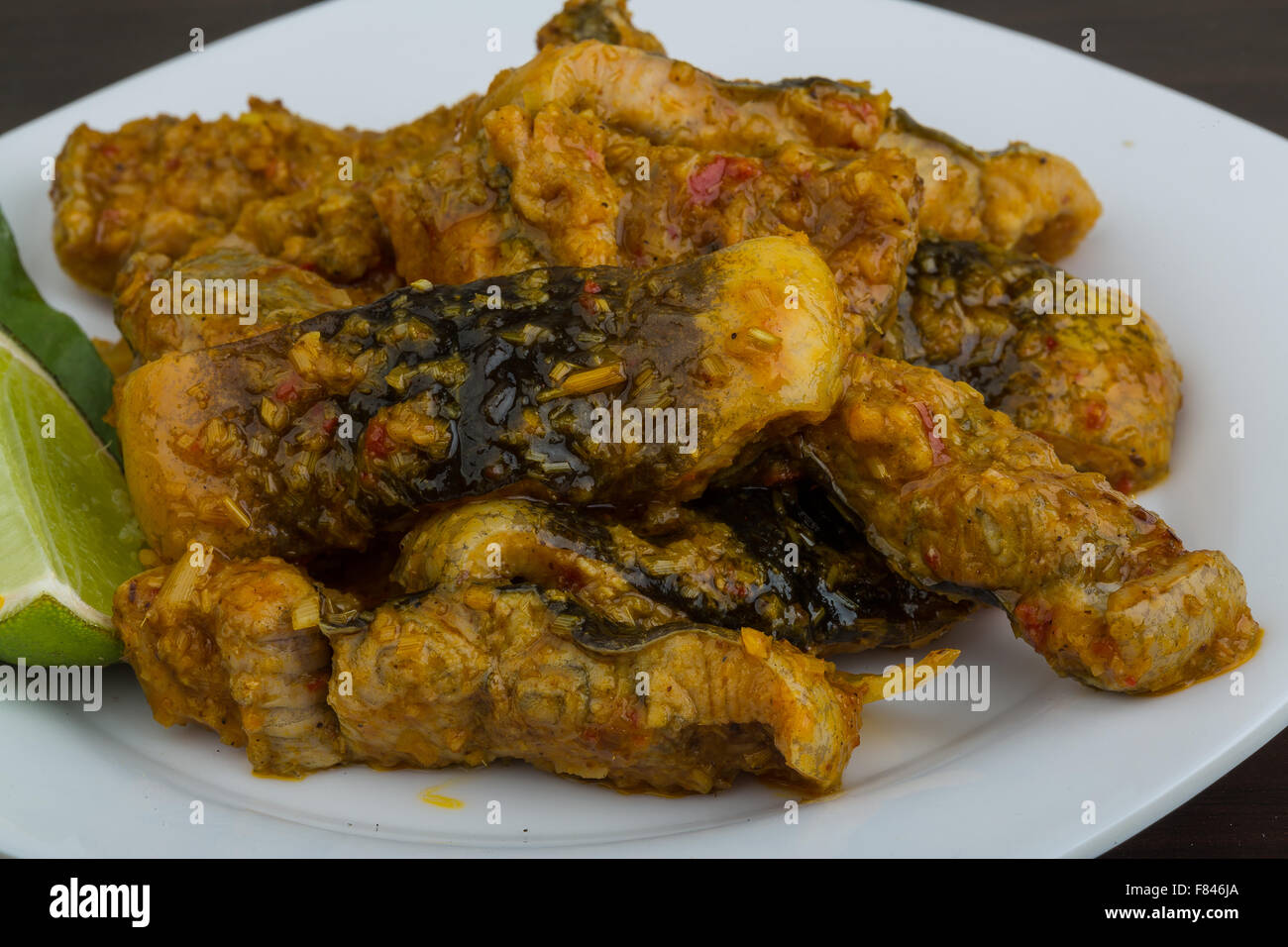 Roasted eel with ginger and lemongrass sauce Stock Photo Alamy