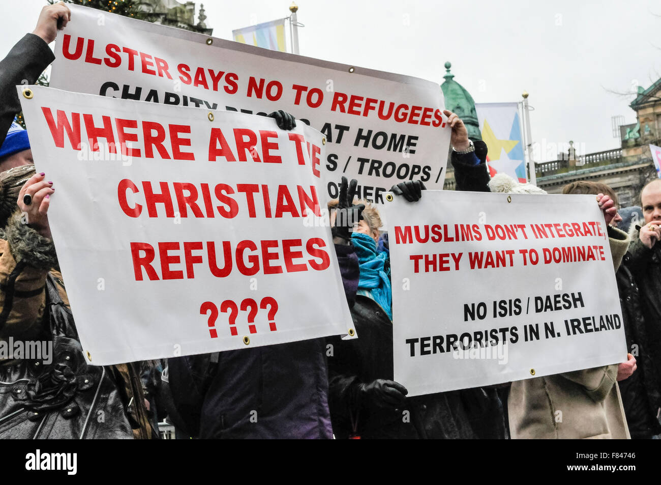 Belfast, Northern Ireland. 05 Dec 2015 - The Protestant Coalition hold a protest against Islamic refugees coming to Northern Ireland. Credit:  Stephen Barnes/Alamy Live News Stock Photo