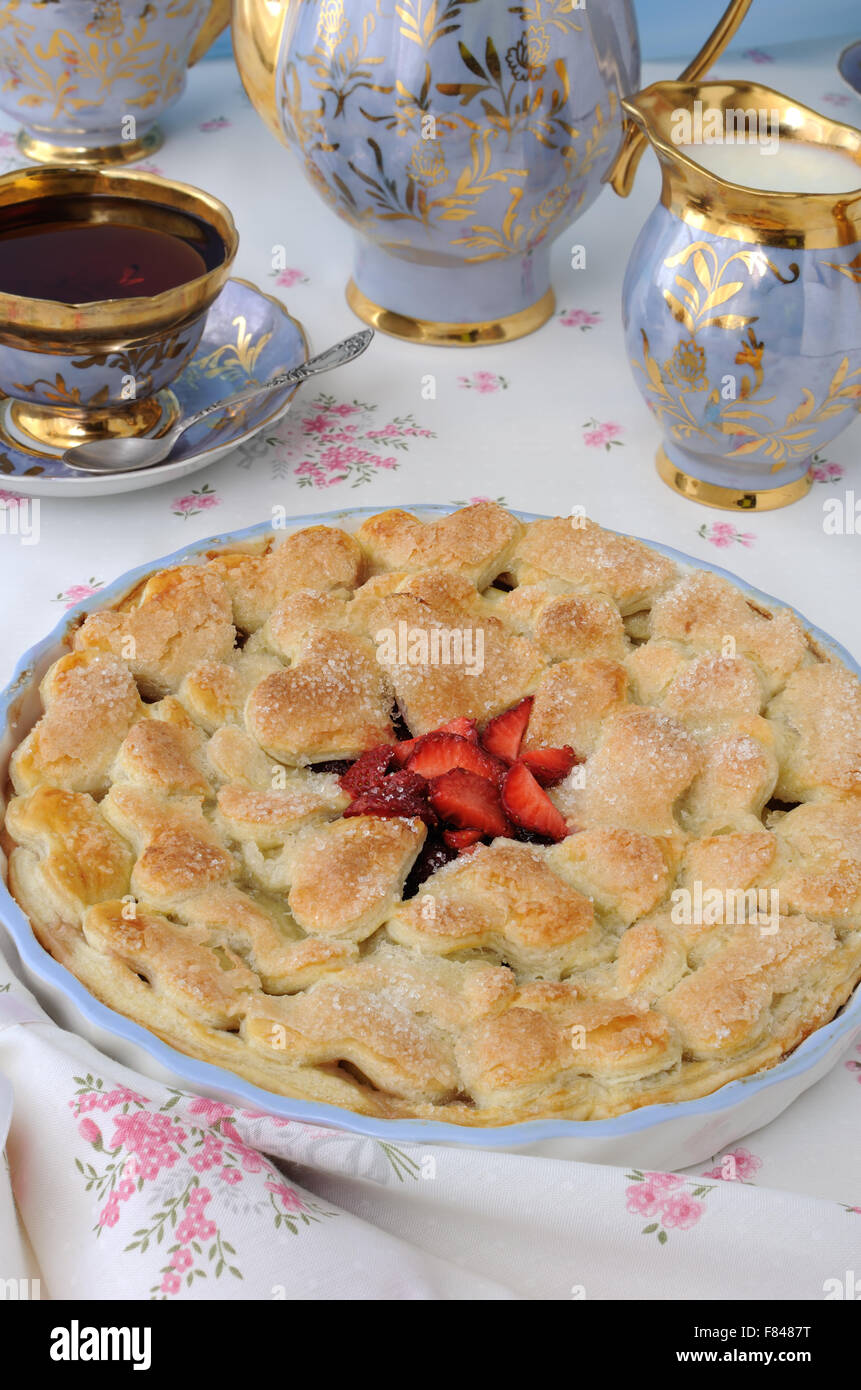 Cake from flaky pastry with strawberry jam Stock Photo