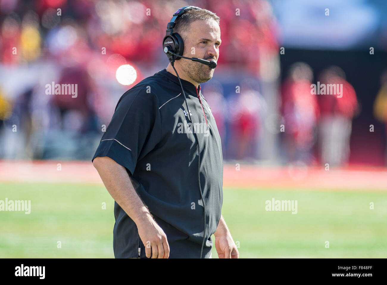 Houston, TX, USA. 5th Dec, 2015. Temple Owls head coach Matt Rhule during the 2nd quarter of the American Athletic Conference championship NCAA football game between the Temple Owls and the University of Houston Cougars at TDECU Stadium in Houston, TX.Trask Smith/CSM/Alamy Live News Stock Photo