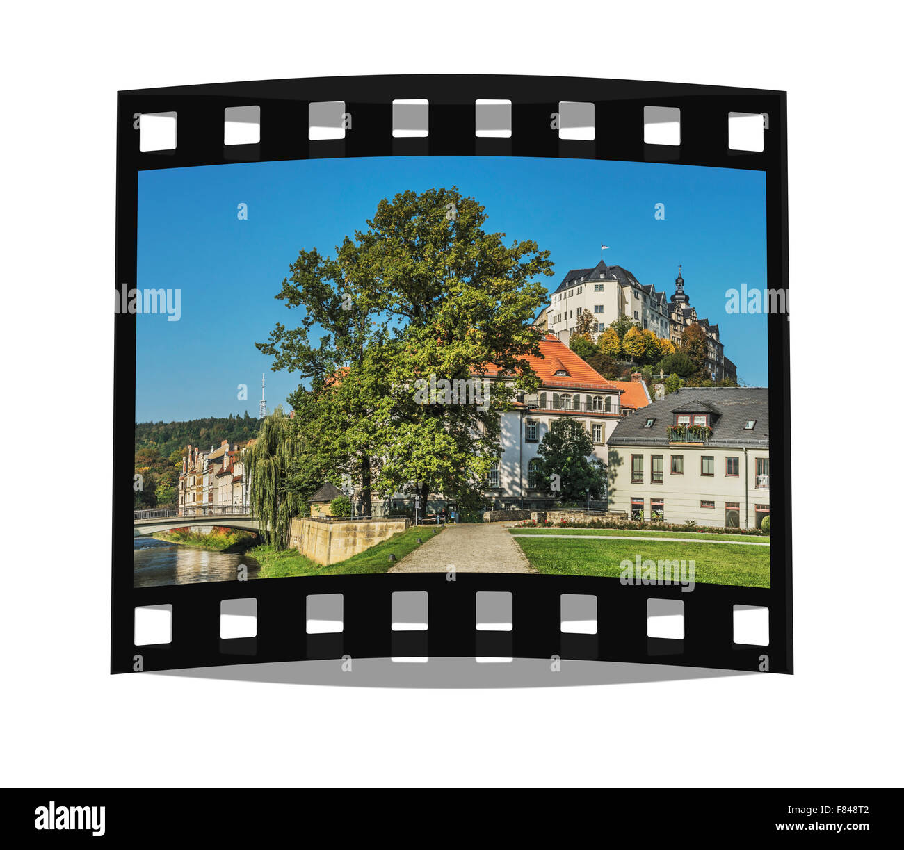 View from the castle garden of Greiz to the upper Castle. The castle was first mentioned in 1209, Greiz, Thuringia, Germany Stock Photo