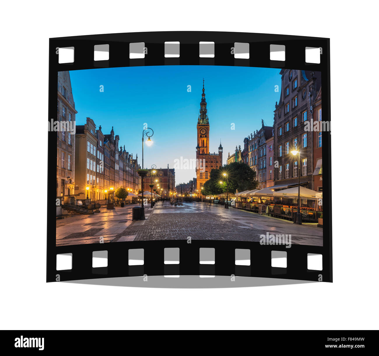 Main city town hall at night. The long market is existing since the 17th century, Gdansk, Pomerania, Poland, Europe Stock Photo
