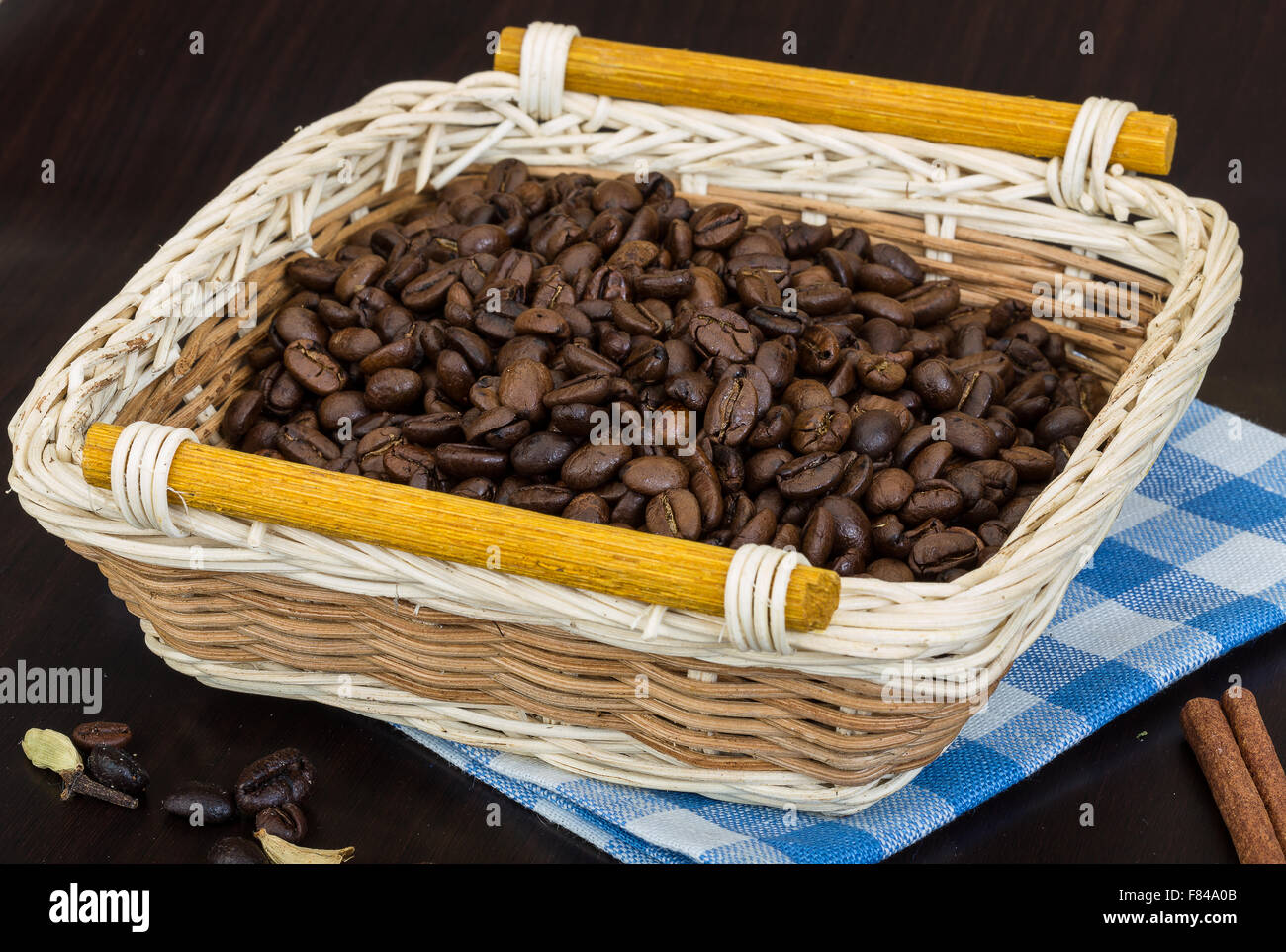 Roasted coffee beans in the bowl with cinamon Stock Photo - Alamy