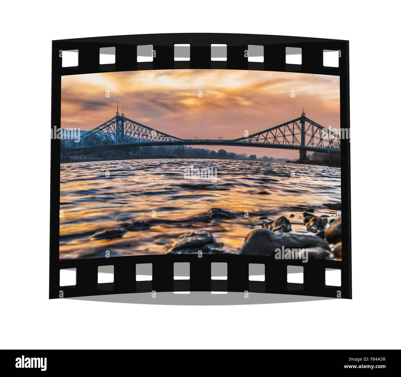 View over the Elbe river to the Loschwitzer Elbe Bridge 'Blue Wonder', opened 1893, Dresden, Saxony, Germany, Europe Stock Photo