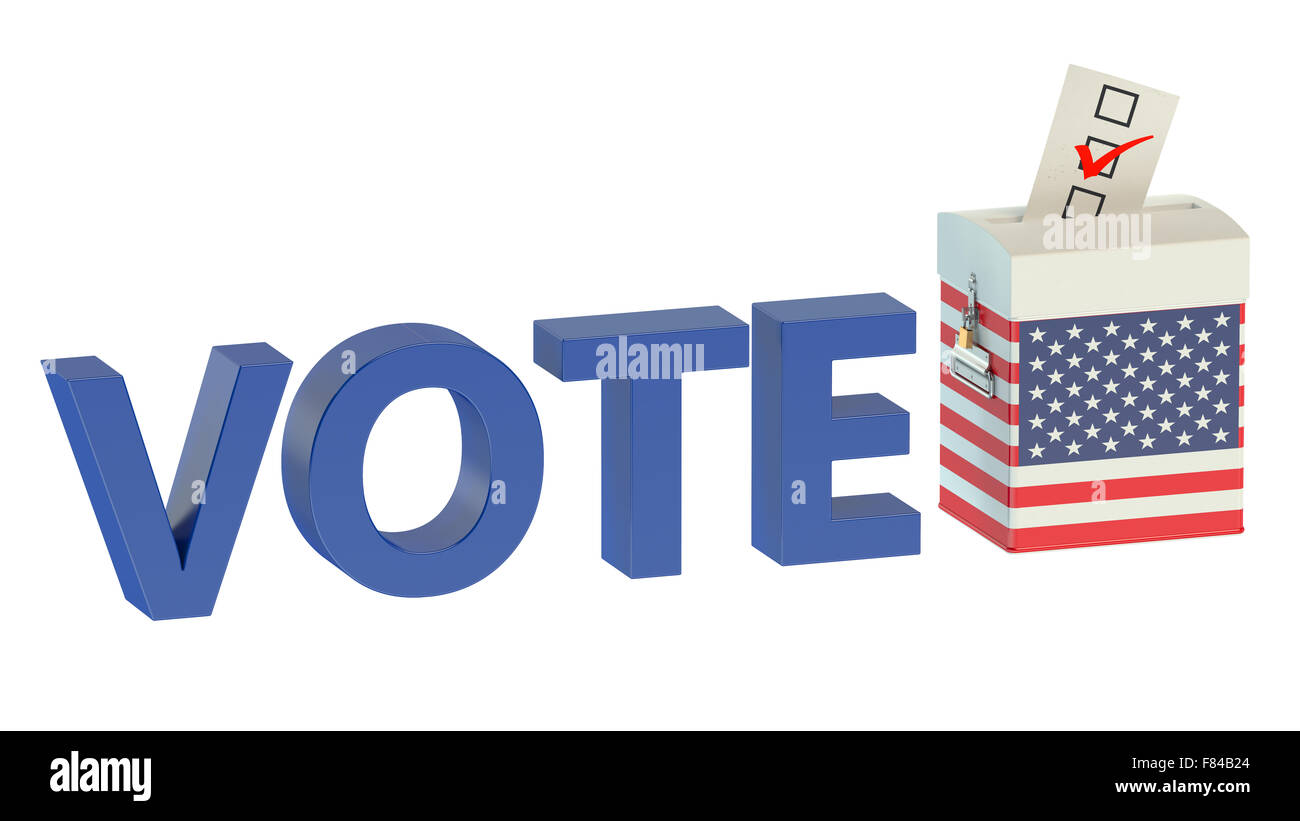 ballot box with flag of USA isolated on white background Stock Photo