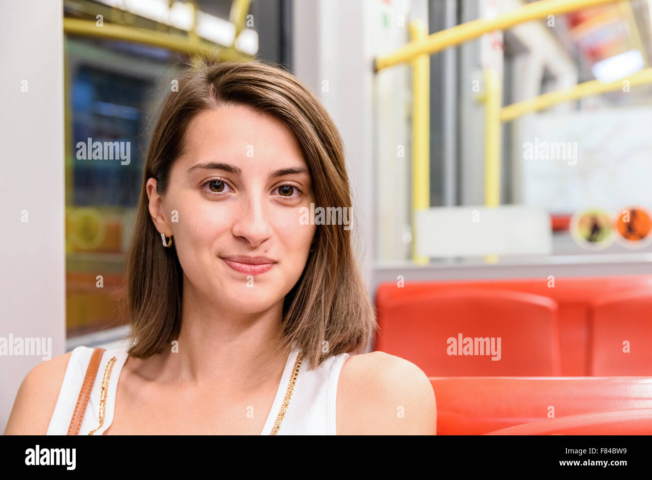Young Girl Traveling By Subway Public Transport Stock Photo Alamy