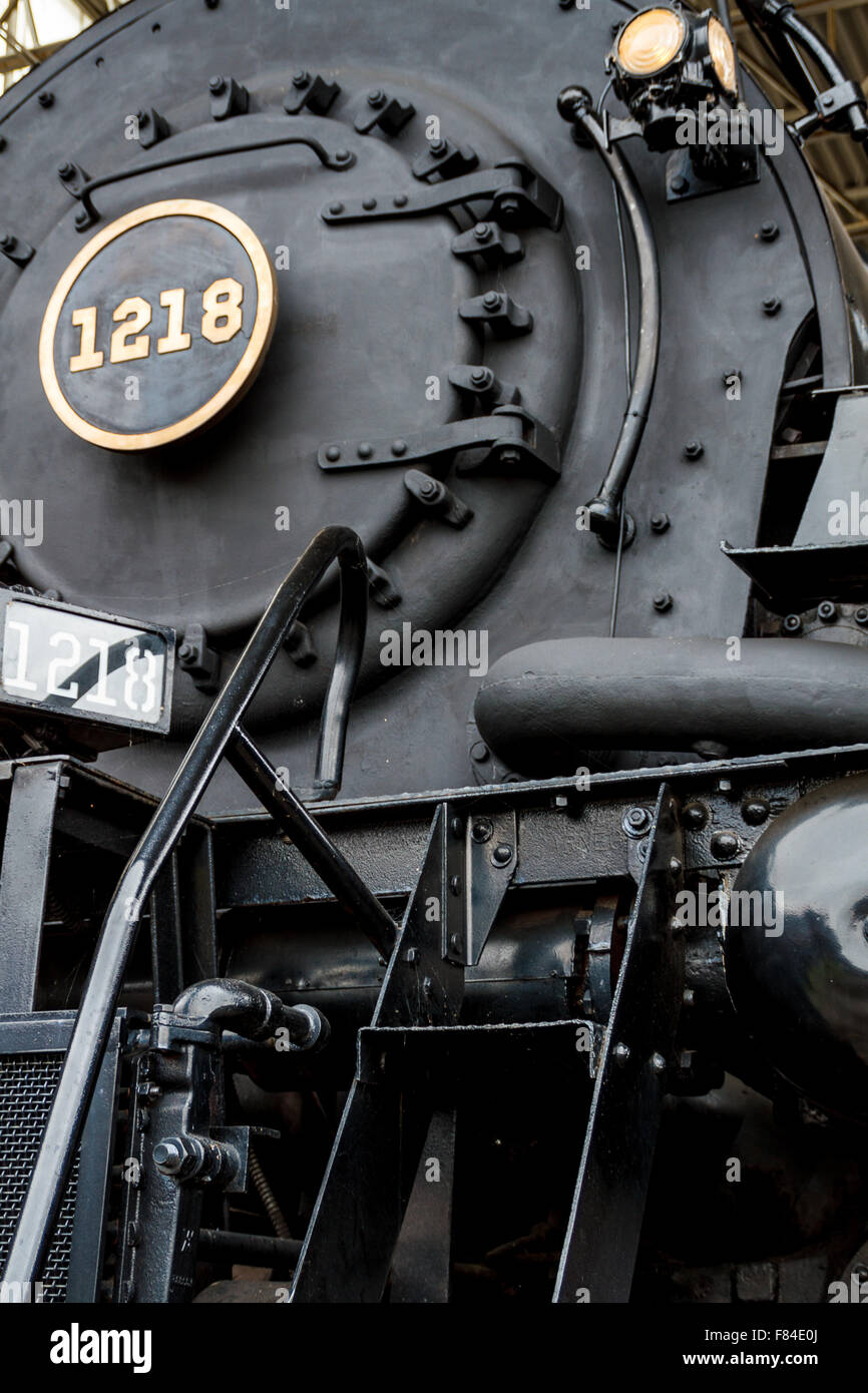 Close up steam powered locomotive. Virginia Museum Of Transportation Stock Photo