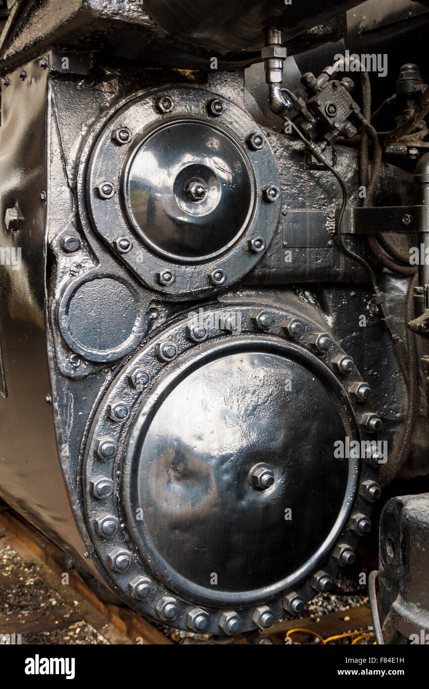 Close up of steam powered locomotive. Virginia Museum Of Transportation Stock Photo