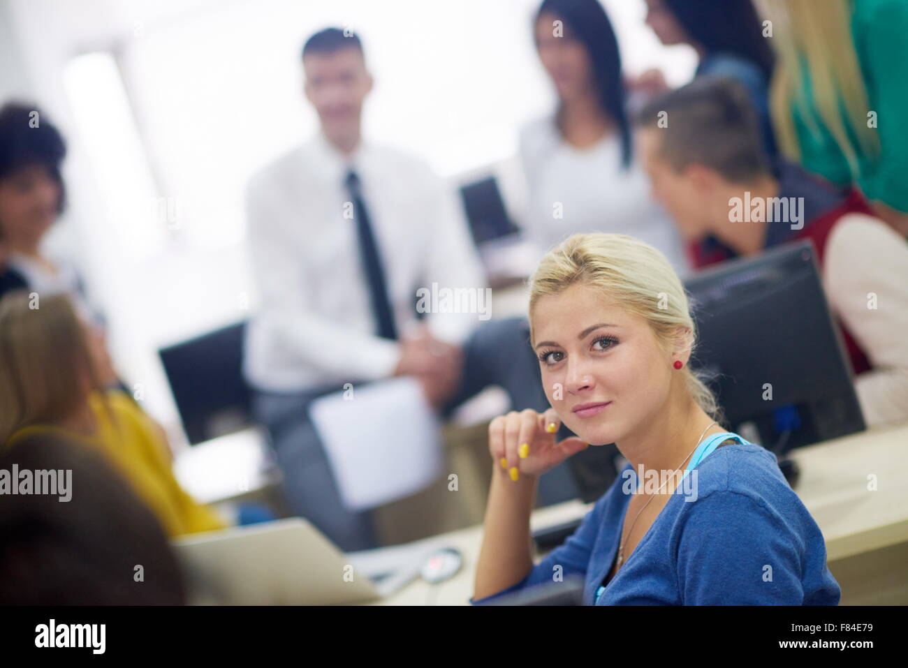 portrait of young female student at school classroom Stock Photo - Alamy