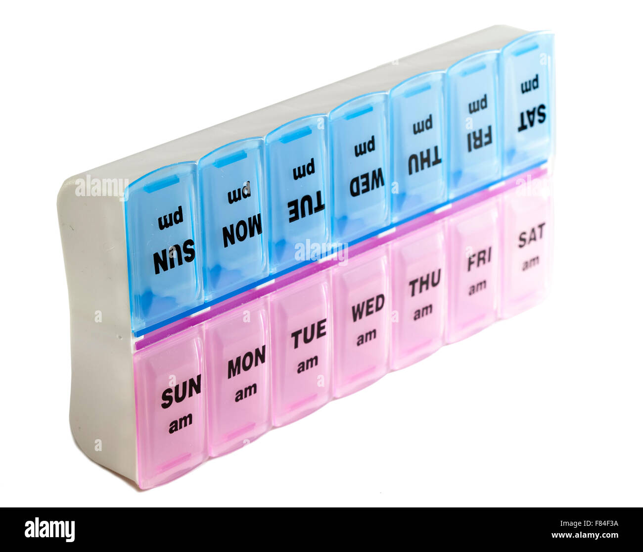 Plastic box with small separations for each day of the week (for example for drugs) Stock Photo
