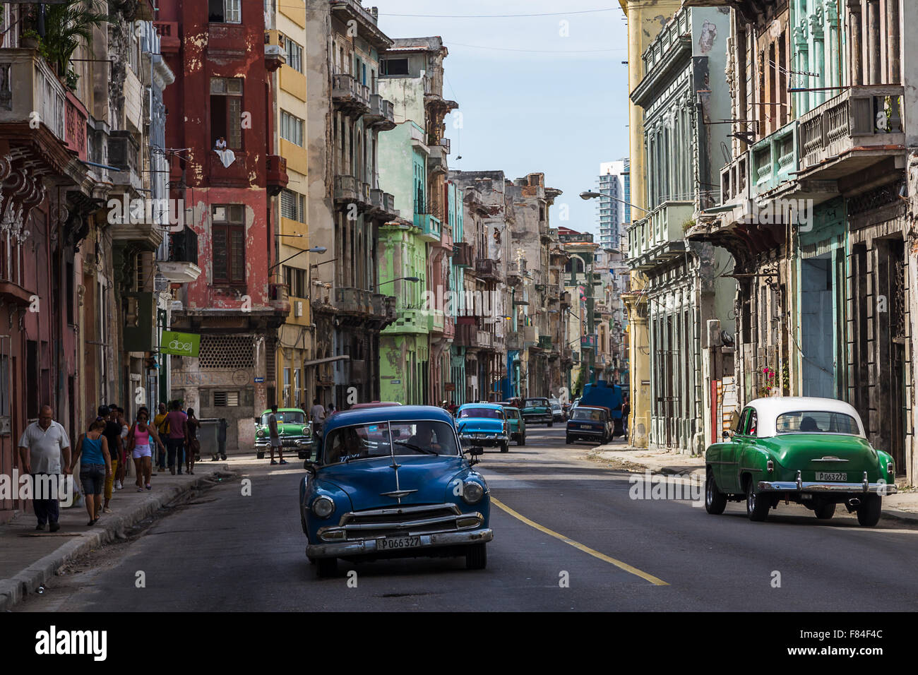 Colourful cars & buildings in Centro Havana Stock Photo