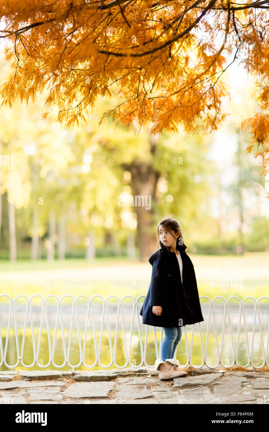 Little girl in the autumn park Stock Photo - Alamy