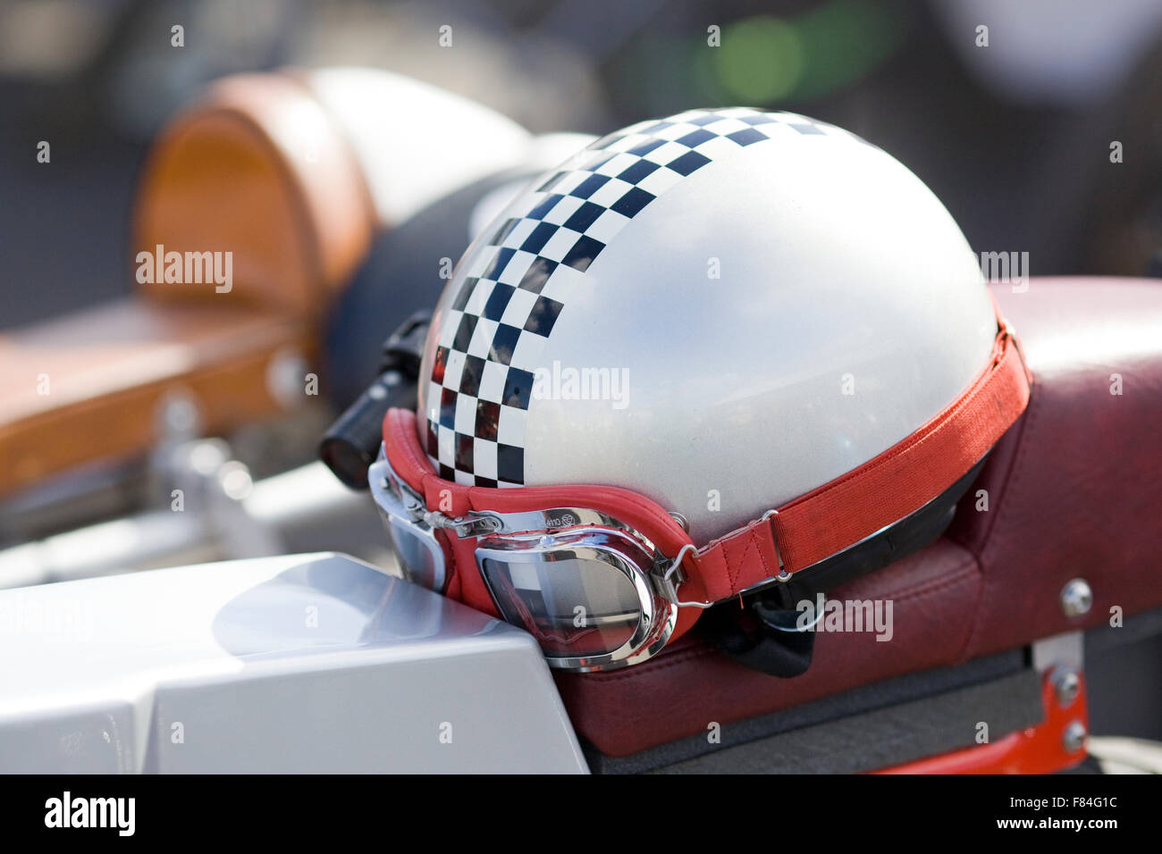 old British biking helmet with Classic retro driving Goggles Stock