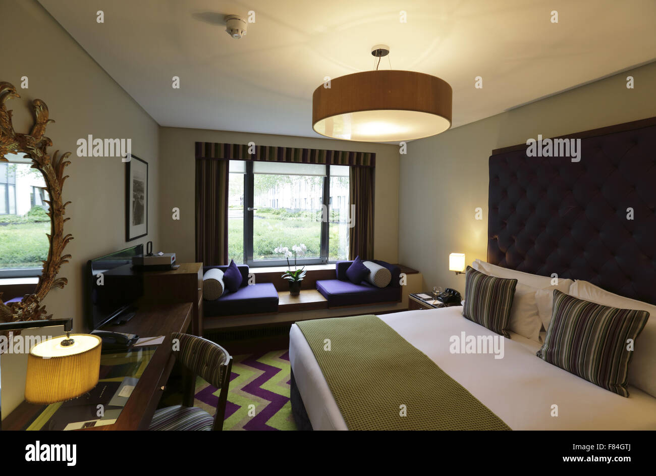 Guest room of the Fitzwilliam Hotel in Dublin. Ireland Stock Photo