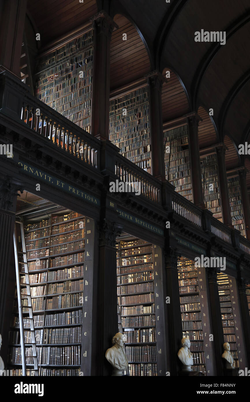 The Long Room of the Old Library of Trinity College in Dublin, Ireland Stock Photo