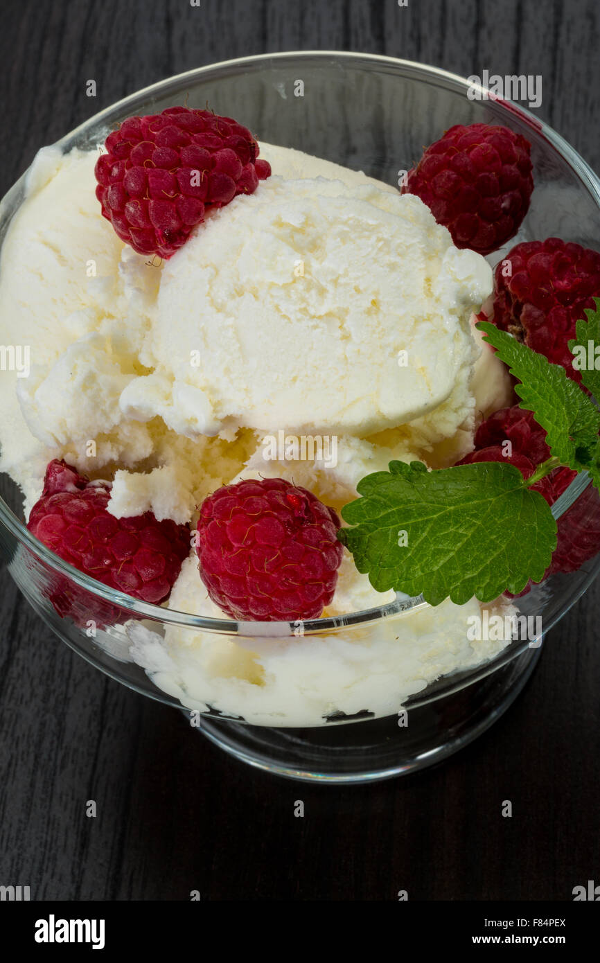 Ice cream with raspberry and mint Stock Photo - Alamy