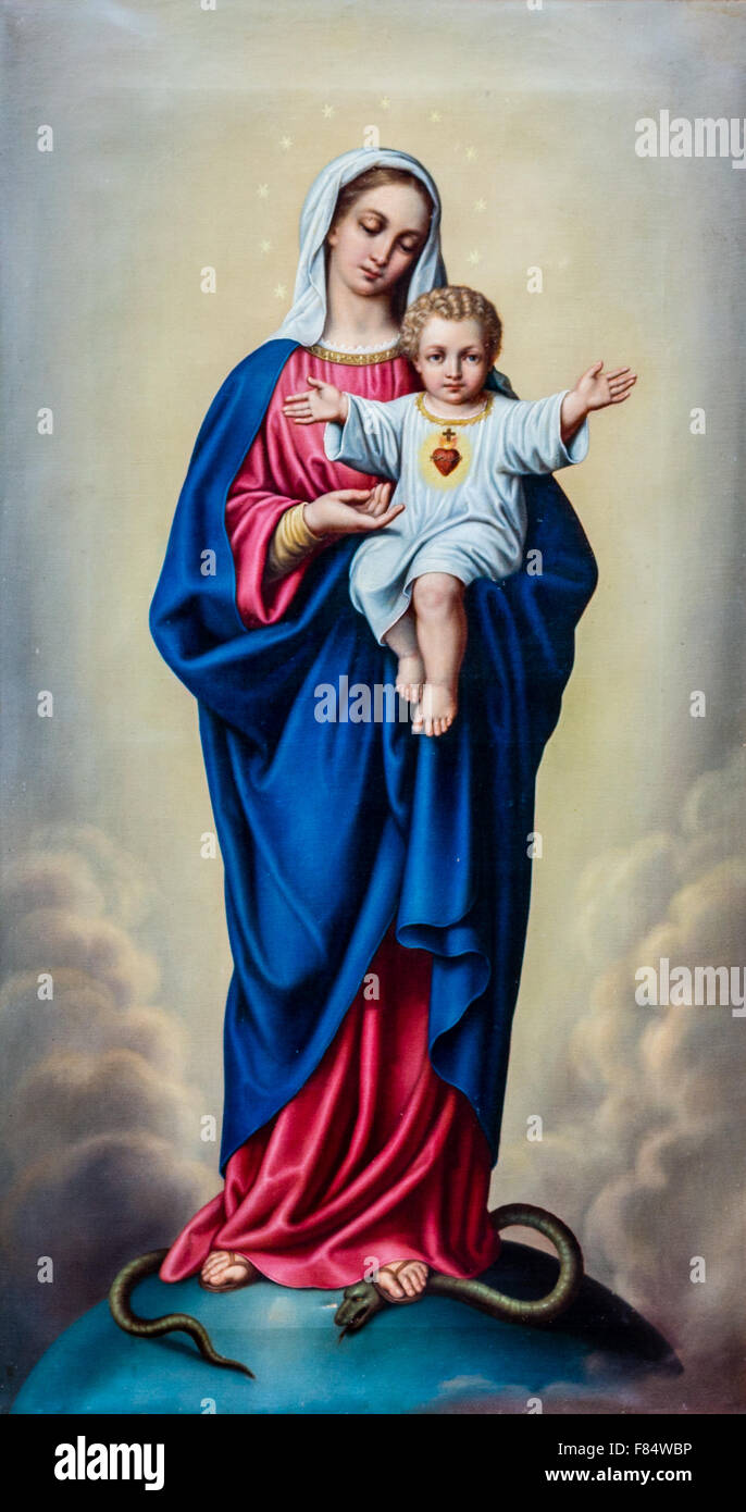 Painting of the Blessed Virgin Mary with Baby Jesus Stock Photo ...