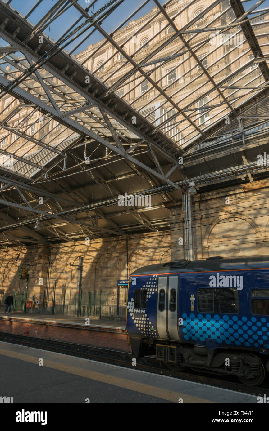 Waverley Station Edinburgh showing reopened Waverley Line Stock Photo