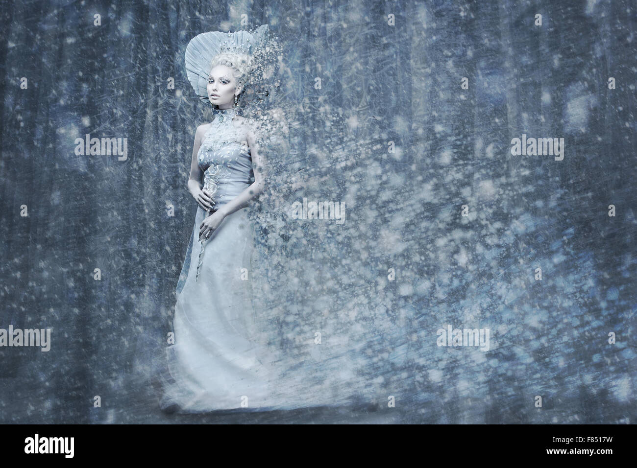 Fairy tale snow queen in magic forrest Stock Photo