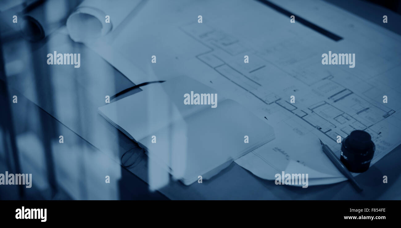 Construction Blueprint Project Working Planning Concept Stock Photo Alamy