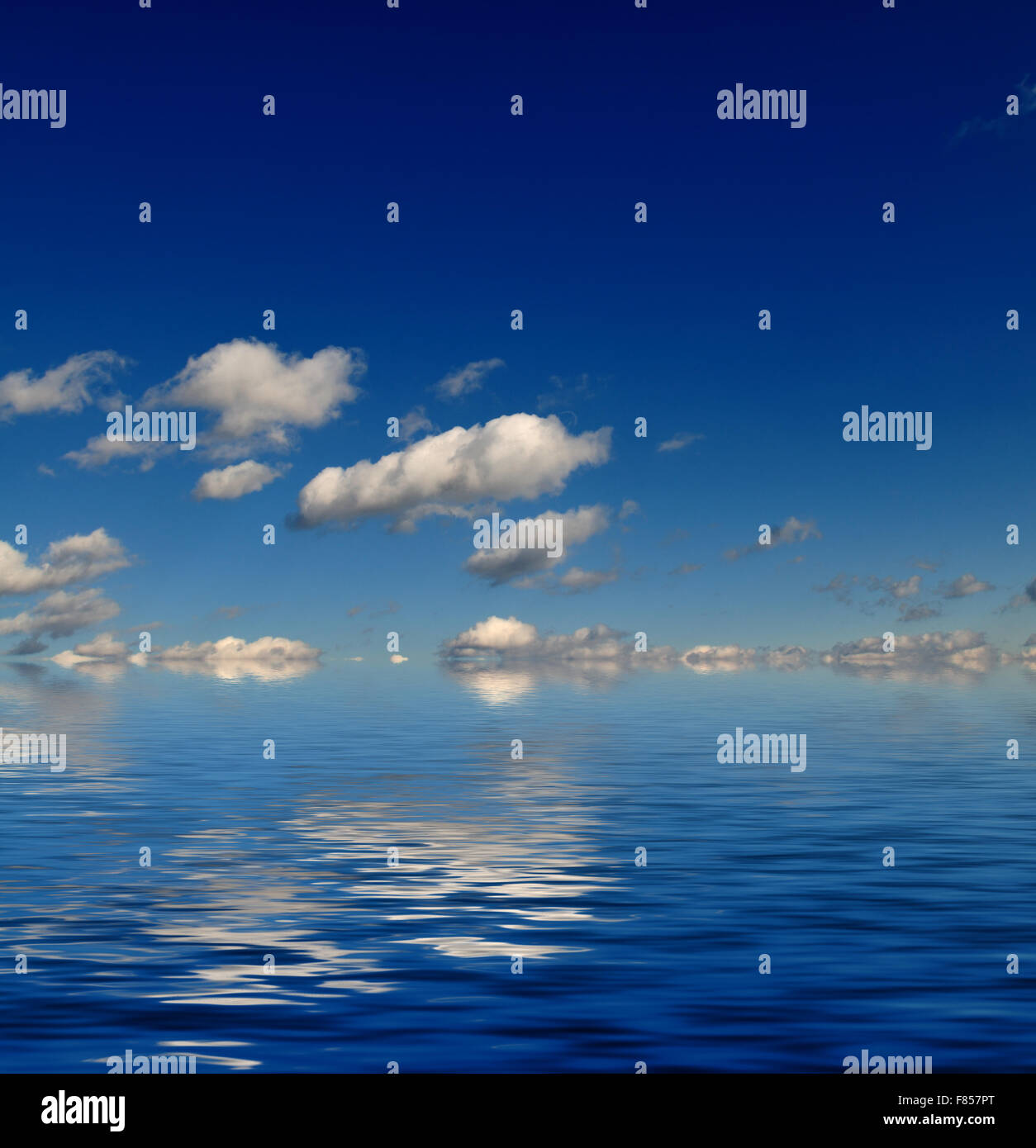 blue sky with white clouds and abstract water reflection in nature ...