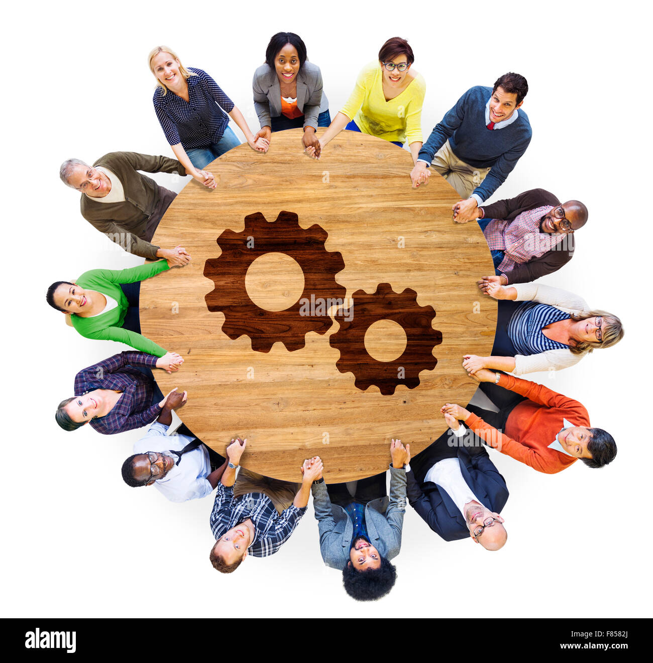 Cog Gear Business Support Cooperation Collaboration Aerial View Concept Stock Photo