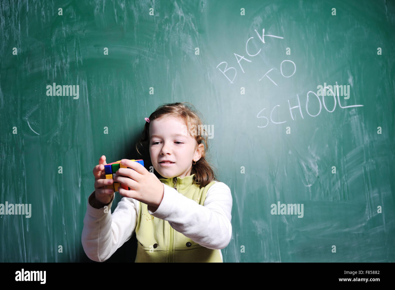 happy young school girl portrait on math class Stock Photo - Alamy