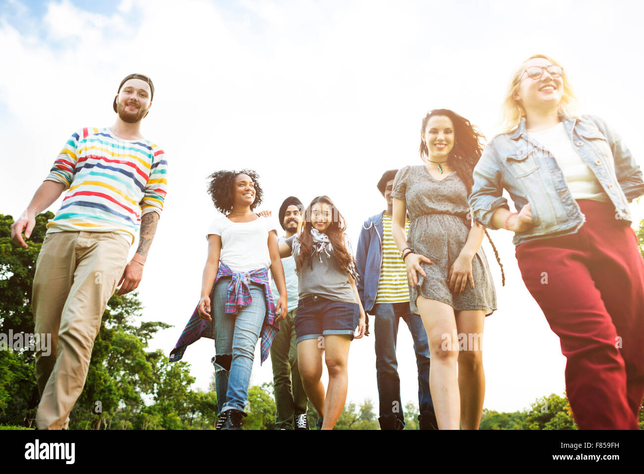 Friends Friendship Walking Park Togetherness Fun Concept Stock Photo ...