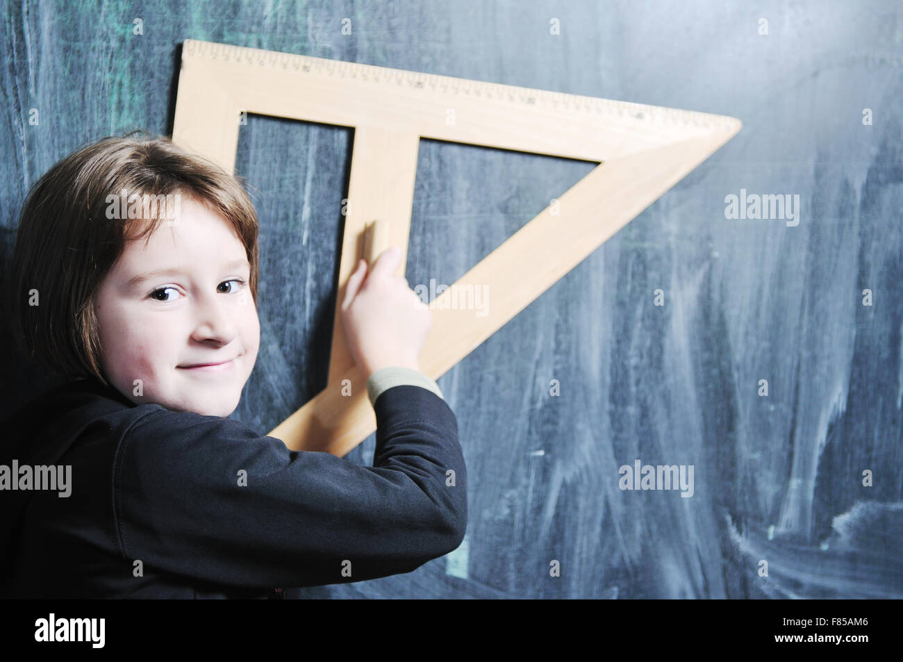 happy young school girl portrait on math class Stock Photo - Alamy