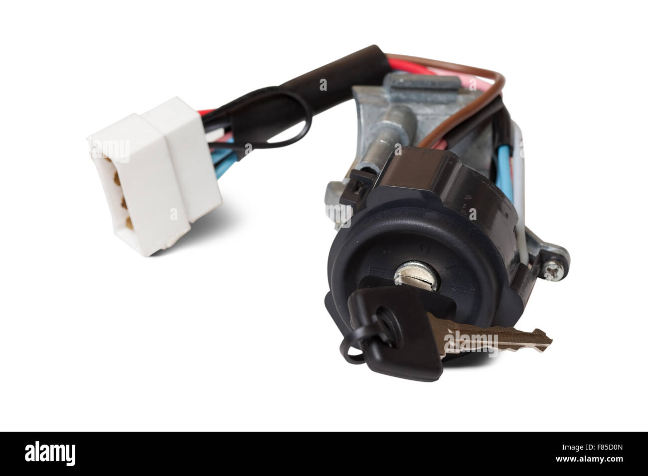 ignition switch with ignition key. Isolated on white background with