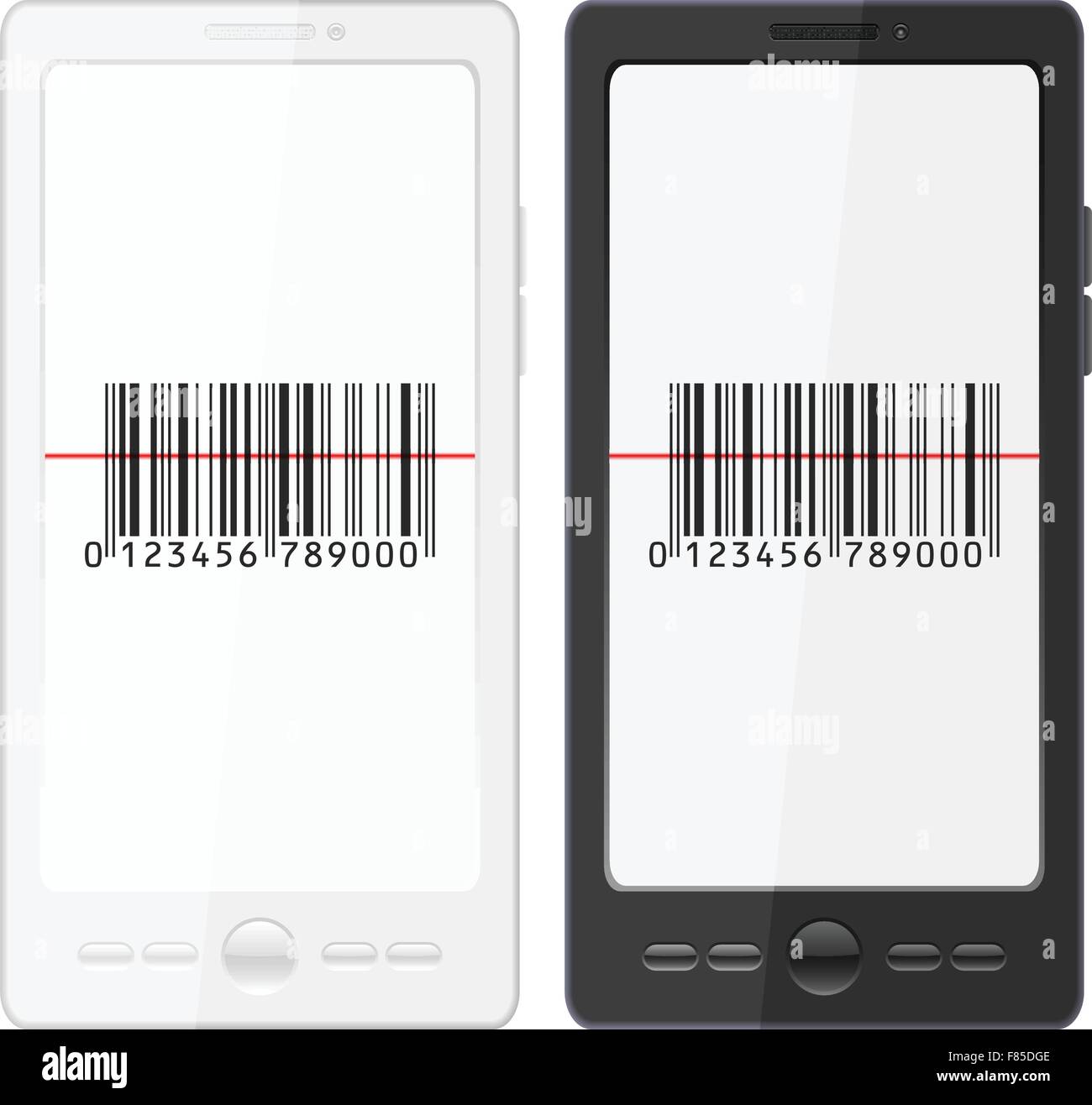 Mobile phone with bar code scanner on a white background. Stock Vector