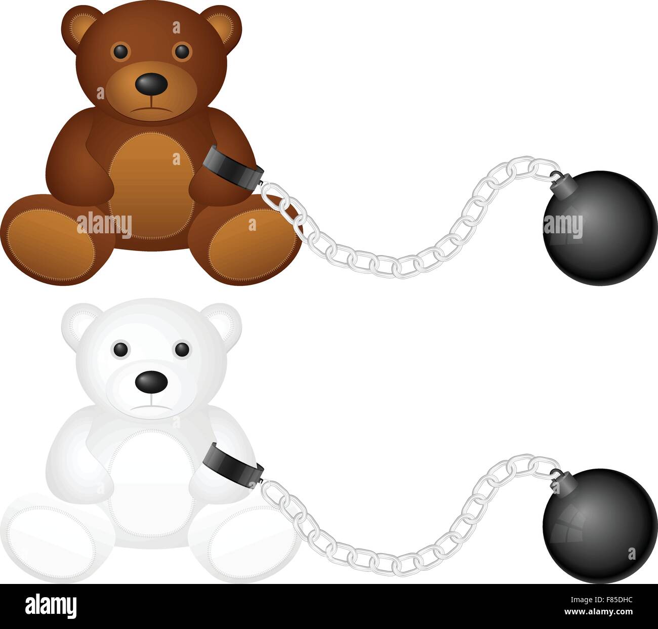 Shackles with teddy bear on a white background. Stock Vector