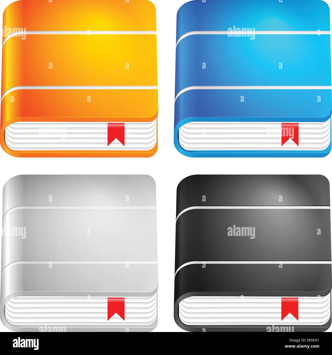 Hardcover book set on white background. Vector illustration Stock