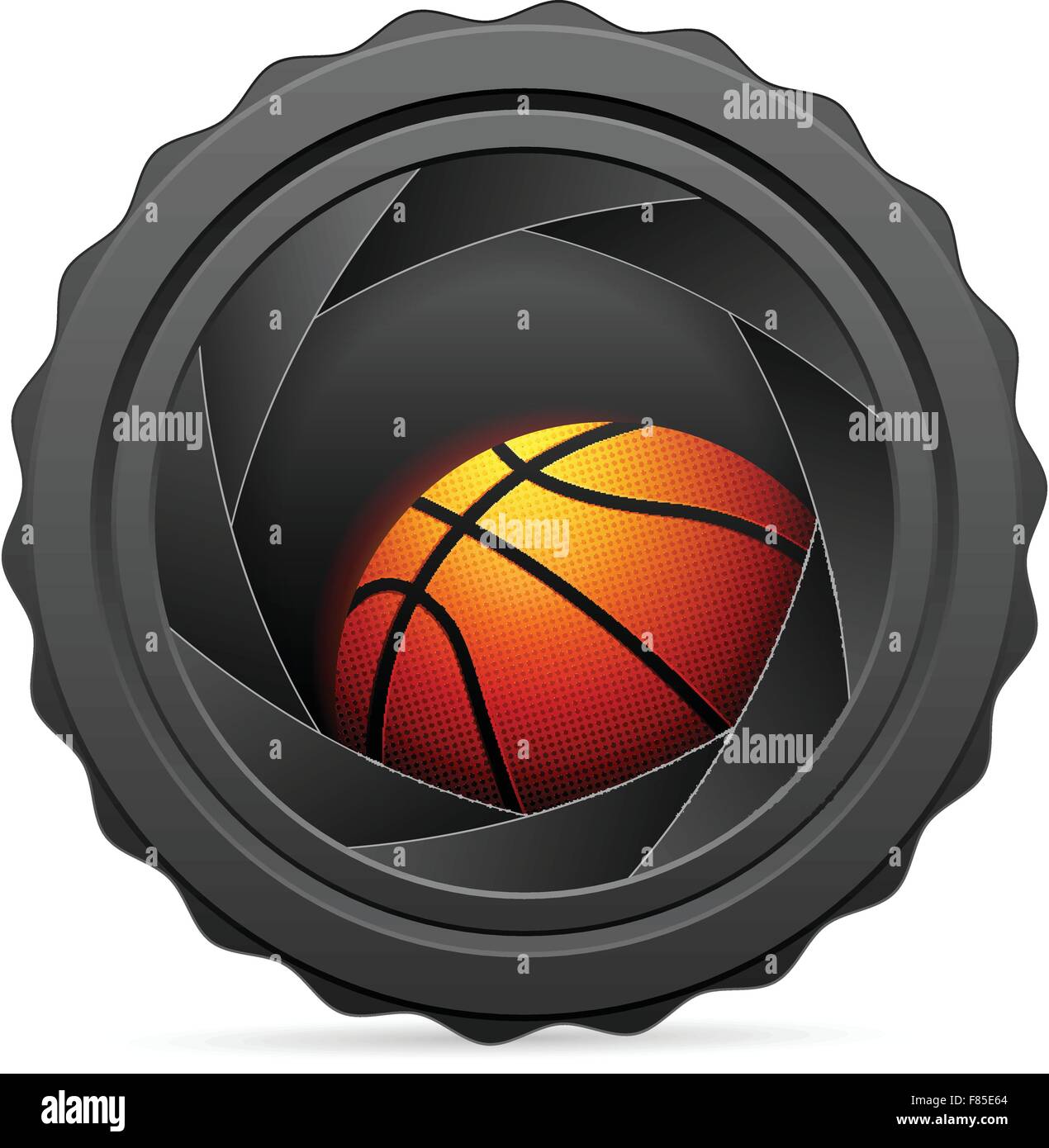 Camera shutter with basketball ball on white background. Vector ...